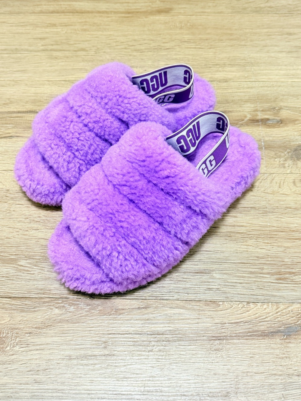 UGG Purple Fluff Slide Slippers with Branded Elastic Back Strap